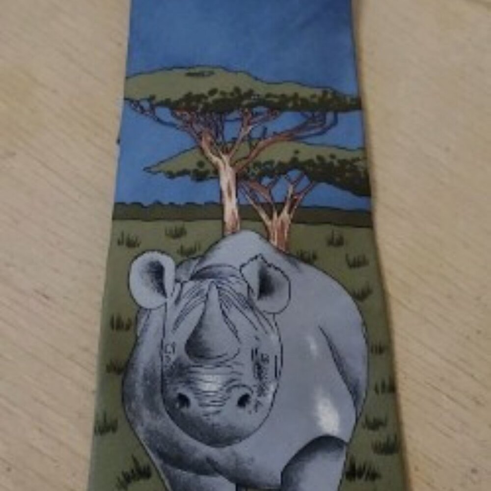 Vintage World Wildlife Fund (WWF) Rhino Men's Silk Necktie from the 90s